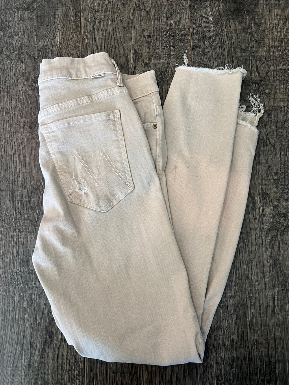 MOTHER cream Distressed Raw Hem Jeans